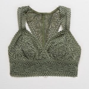 Aerie Green Floral Lace Bralette